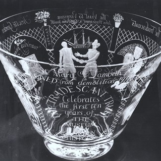 Tradescant Trust engraved glass bowl - Josephine Harris